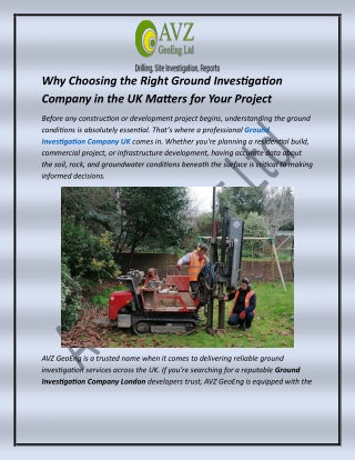 Why Choosing the Right Ground Investigation Company in the UK Matters for Your Project
