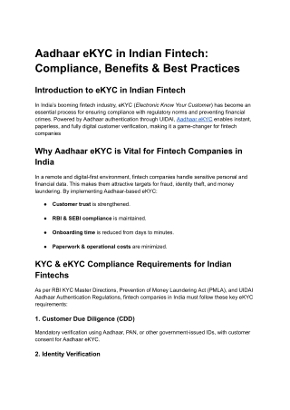Aadhaar eKYC in Indian Fintech_ Compliance, Benefits & Best Practices