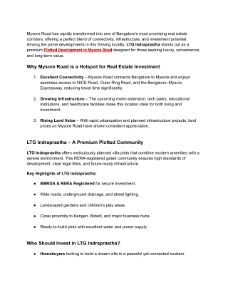 Plotted Development in Mysore Road