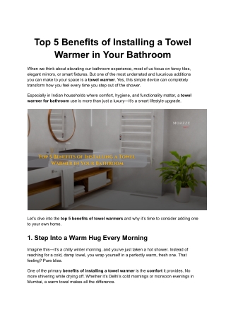 Top 5 Benefits of Installing a Towel Warmer in Your Bathroom