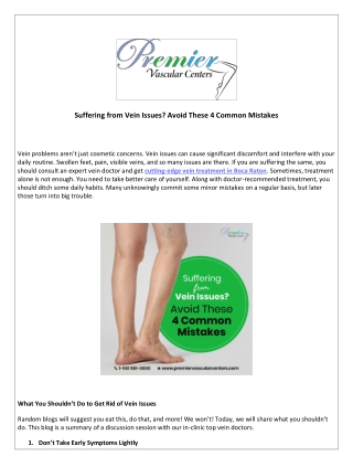 Suffering from Vein Issues? Avoid These 4 Common Mistakes