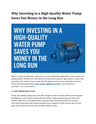 Why Investing in a High-Quality Water Pump Saves You Money in the Long Run