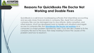 QuickBooks File Doctor Not Working – Quick Solutions