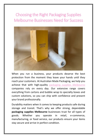 Choosing the Right Packaging Supplies Melbourne Businesses Need for Success
