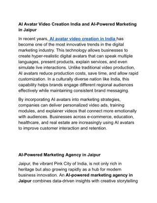 AI Avatar Video Creation India and AI-Powered Marketing in Jaipur