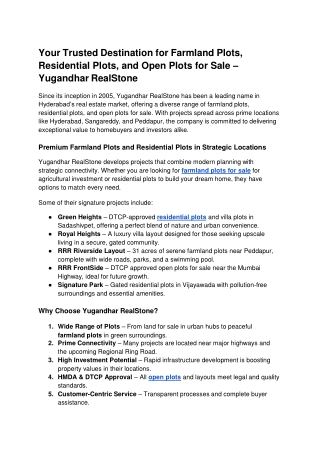 Your Trusted Destination for Farmland Plots, Residential Plots, and Open Plots for Sale – Yugandhar RealStone