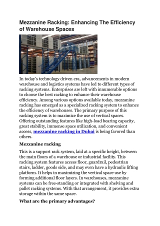 Quality Mezzanine Racking in Dubai - Al Rufoof Contracting LLC