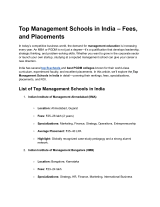 Top Management Schools in India – Fees, and Placements