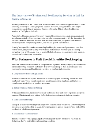 The Importance of Professional Bookkeeping Services in UAE