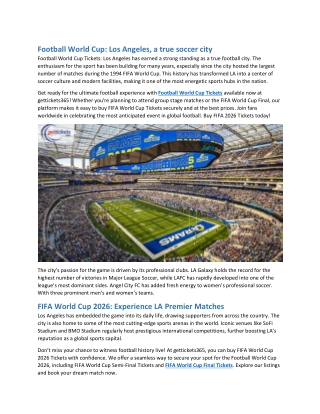 Football World Cup Los Angeles, a true soccer city