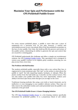 Maximize Your Spin and Performance with the CPX Pickleball Paddle Eraser
