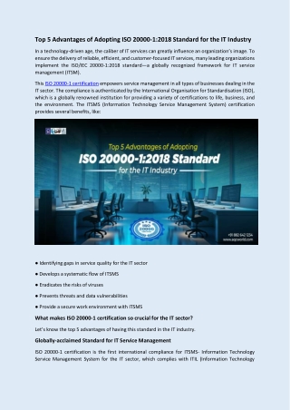 Top 5 Advantages of Adopting ISO 20000-1 2018 Standard for the IT Industry