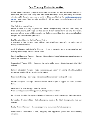 Best Therapy Centre for Autism