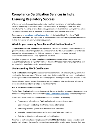 Compliance Certification Services in India - Ensuring Regulatory Success