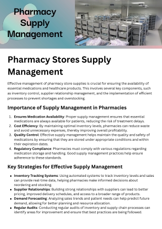 Pharmacy Stores Supply Management