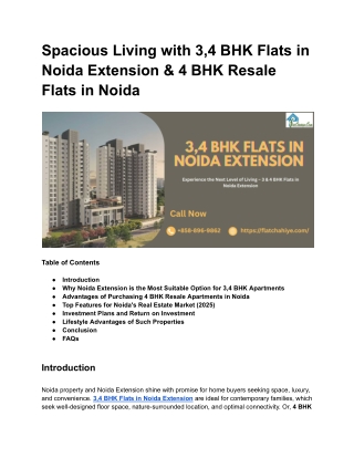 Spacious Living with 3,4 BHK Flats in Noida Extension & 4 BHK Resale Flats in Noida
