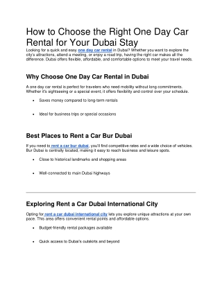 How to Choose the Right One Day Car Rental for Your Dubai Stay