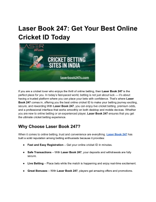Laser Book 247_ Get Your Best Online Cricket ID Today