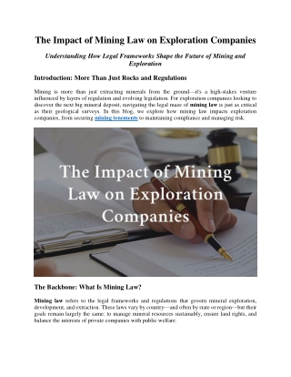 The Impact of Mining Law on Exploration Companies