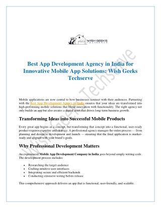 Best App Development Agency in India for Innovative Mobile App Solutions-Wish Geeks Techserve