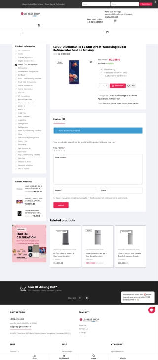 LG GL-D199OBKD 185L 3 Star Single Door Refrigerator - LGbyUnilet