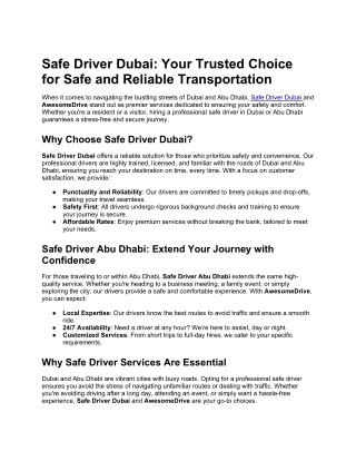 Safe Driver Dubai_ Your Trusted Choice for Safe and Reliable Transportation