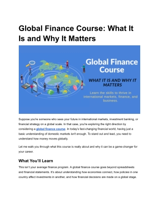 Global Finance Course_ What It Is and Why It Matters