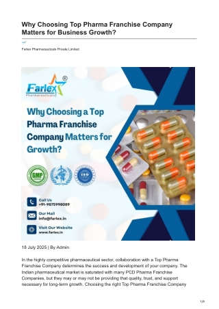 Why Choosing Top Pharma Franchise Company Matters for Business Growth?