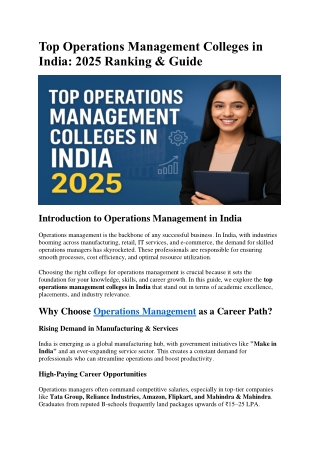 Top Operations Management Colleges in India