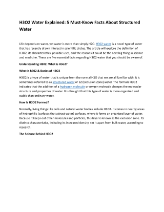 What Is H3O2? : 5 Things You Need to Know (H302 Living Water)