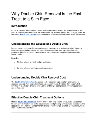 Why Double Chin Removal Is the Fast Track to a Slim Face