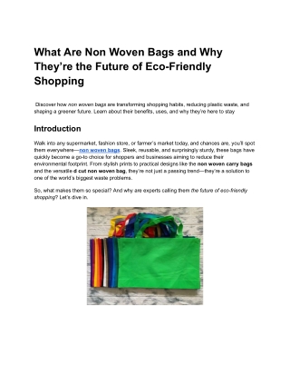 What Are Non Woven Bags and Why They’re the Future of Eco-Friendly Shopping