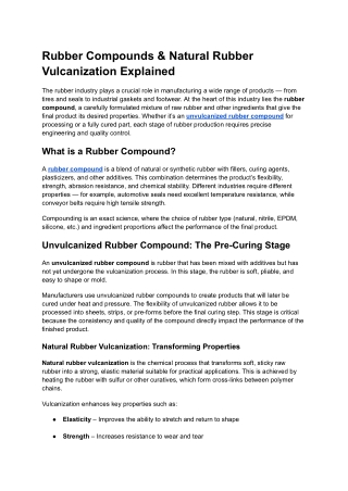Rubber Compounds & Natural Rubber Vulcanization Explained