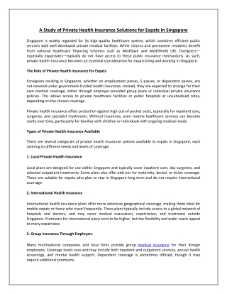 A Study of Private Health Insurance Solutions for Expats In Singapore