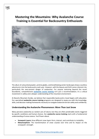 Mastering the Mountains: Why Avalanche Course Training is Essential for Backcoun