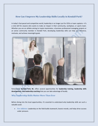 How Can I Improve My Leadership Skills Locally in Kendall Park