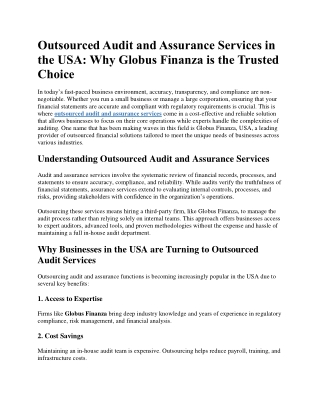Outsourced Audit & Assurance in USA Why Globus Finanza is Your Trusted Choice