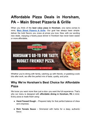 Affordable Pizza Deals in Horsham, PA – Main Street Pizzeria & Grille