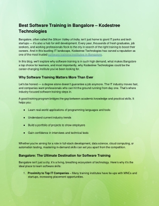 Best Software Training in Bangalore – Kodestree Technologies