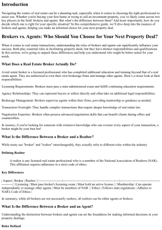 Brokers vs. Agents: Who Should You Choose for Your Next Property Deal?