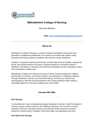 Your Complete Nursing Education Journey at Mahalakshmi Nursing College
