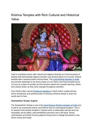 Krishna Temples with Rich Cultural and Historical Value