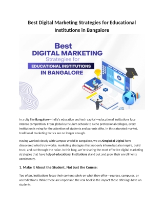 Best Digital Marketing Strategies for Educational Institutions in Bangalore