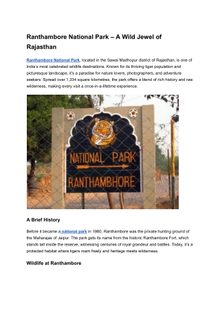 Ranthambore National Park – A Wild Jewel of Rajasthan
