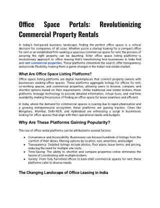 Office Space Portals: Revolutionizing Commercial Property Rentals