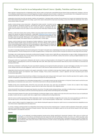 What to Look for in an Independent School Caterer - Quality, Nutrition and Innovation