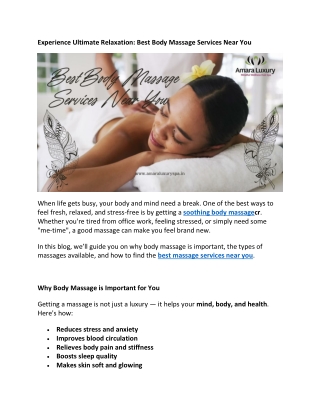 Experience Ultimate Relaxation Best Body Massage Services Near You
