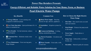 Power Plus Retailers Presents – Discover the Energy-Efficient, Reliable, and Eco-Friendly Pearl Electric Water Pumps for