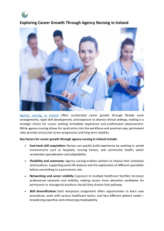 Exploring Career Growth Through Agency Nursing in Ireland