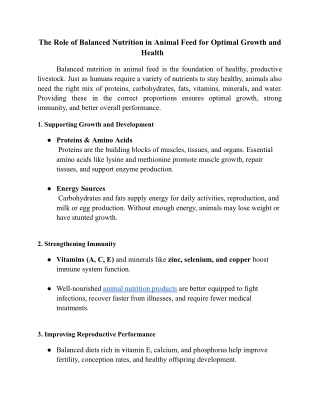 The Role of Balanced Nutrition in Animal Feed for Optimal Growth and Health